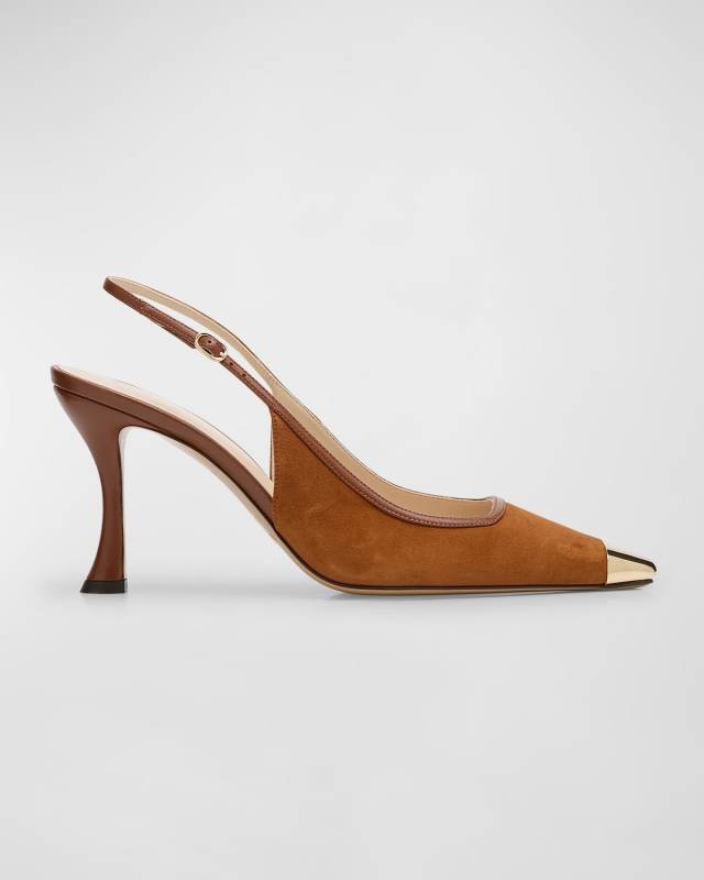 Olivia Suede Cap-Toe Slingback Pumps